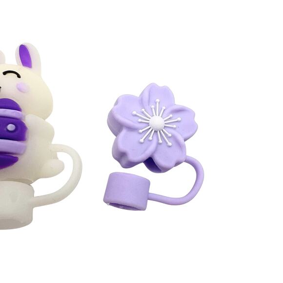 Easter Bunny Egg Blossom Silicone Straw Topper Covers Set of 3 Stocking Stuffers - Picture 2 of 3